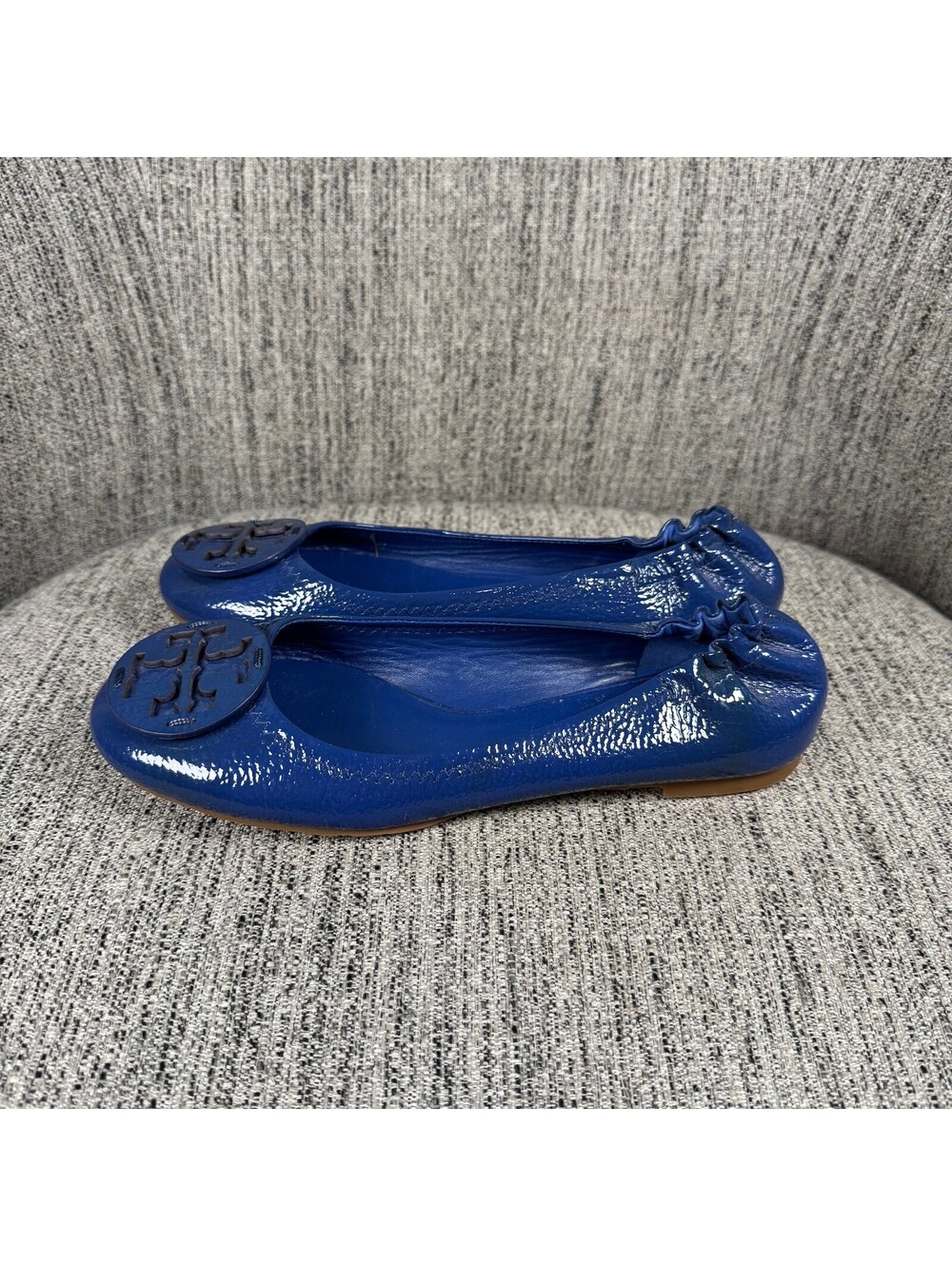Tory Burch Reva Blue Patent Leather Ballet Flats Logo Shoes Womens Size 8.5 - Picture 11 of 11